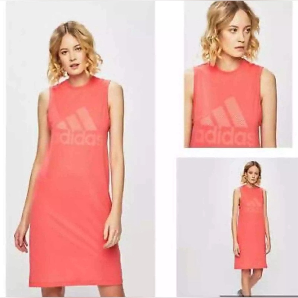 Adidas Women’s SID Pink and White Logo Sleeveless Mesh Dress Size XS